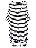 Sheinside Women's Black White Striped V Neck Loose Dress