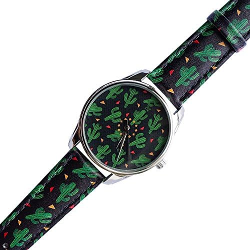 ZIZ Cactus Art Watch, Unisex Wrist Watch, Quartz Analog Watch with Leather Band