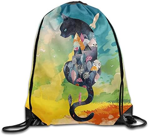 David Mclaughlin Cat Kitten Illustration Large Print Drawstring Bag Shoulder Backpack Nylon Sack Bag String Bags Sport Tote Cinch School Rucksack For Men &amp; Women