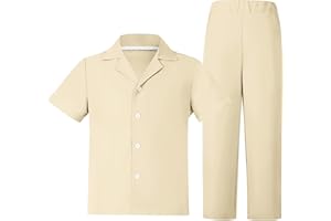 KEYWANTS Boys Linen Summer Beach Outfits Clothes Casual Short Sleeve Button Down Dress Collared Shirts Pants 2 Piece Set