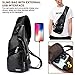 Men PU Leather Sling Backpack Small Chest Shoulder Crossbody Bag with USB Charging Port for Travel Hiking Cycling
