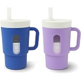 Ancaixin Silicone Sippy Cup,Baby straw cups for toddlers 1-3,Toddler Cups Spill Proof,Baby Sippy Cup with straw,Purple and Blue, 7 oz,2-Pack,Ages 12 Months+