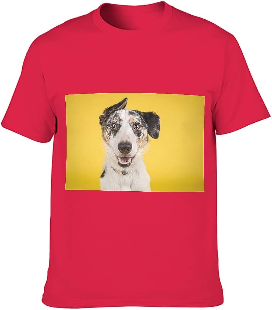 Mens Cotton TShirt Dog Face Comfortable Round Neck Dog Top for