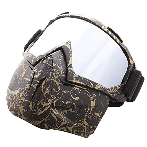 FOONEE Motorcycle Helmet Mask, Retro Motocross Goggle with Removable Face Mask UV400 Detachable Fog-Proof Warm ATC Goggles for Racing Airsoft Riding