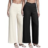 Womens Wide Leg Pants Crossover High Waist Yoga Trouser Loose Casual Stretch Dress Lounge Pants with Pockets