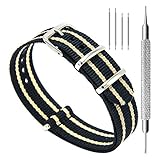 CIVO Watch Bands NATO Premium Ballistic Nylon Watch Strap Stainless Steel Buckle (Black/Khaki, 18mm)