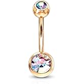 Pierced Owl - 14GA Double CZ Crystal Rose Gold Plated Belly Button Ring