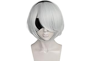 Anogol Hair Cap+Bob Cosplay Wig Grey Short Straight Synthetic Hair Costume Fancy Dress Halleween Wigs