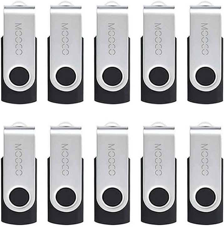 MOOCO 10 x 8GB USB 2.0 Flash Drives Black Swivel Thumb Memory Sticks