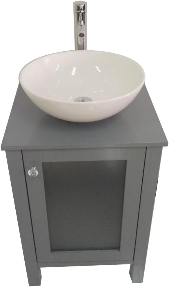 QIERAOKIRAO 20" Freestand Water-Proofed Bathroom Vanity Ceramic Vessel Sink Faucet and Pop-up Drain Vanity Compo Set