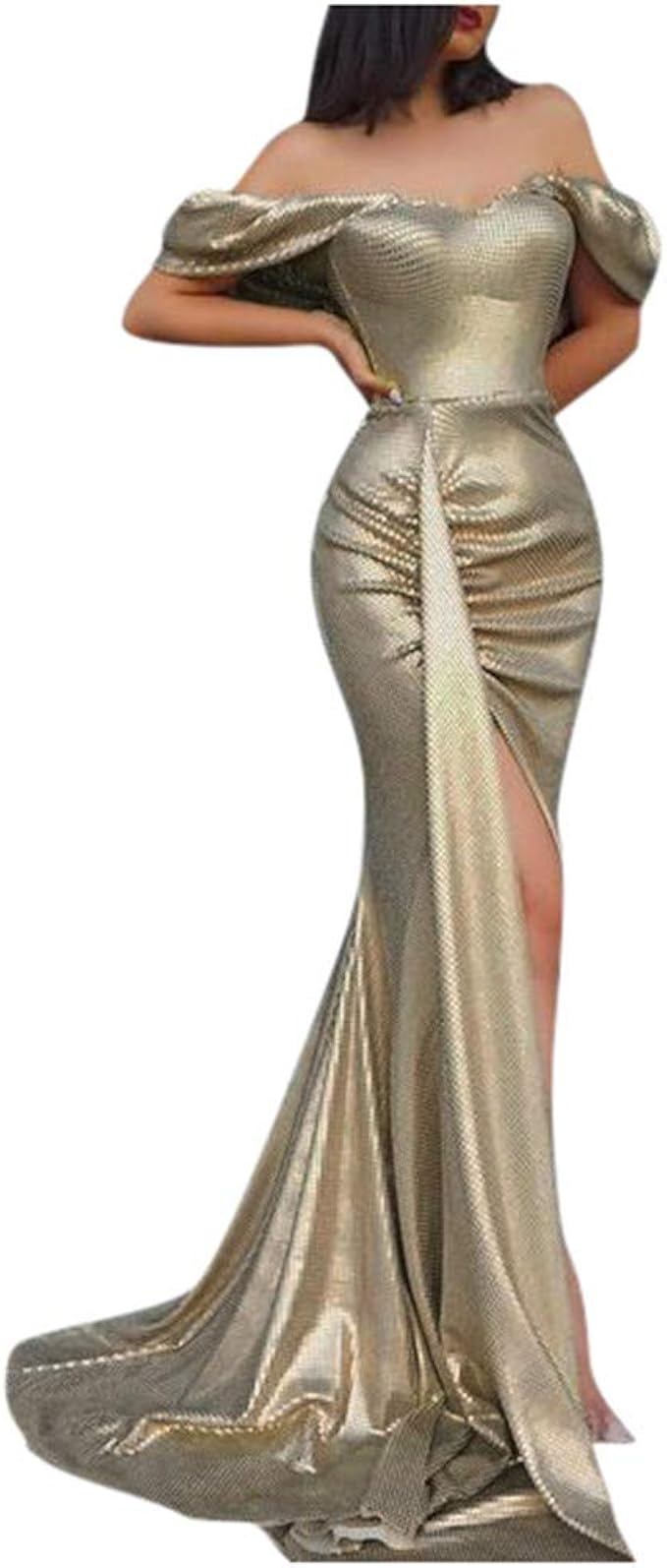 ウェディングドレス ファッション Foreted オフショルダー 長袖 アフタヌーンドレス セクシー パーティードレス 細身 美しいライン 花嫁 おしゃれ イブニングドレス 華やか フォーマル ワンピース 結婚式 ドレス おしゃれ ワンピース チュニック 通販 Amazon