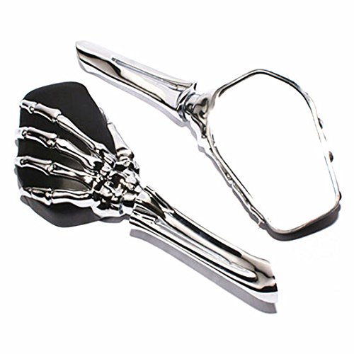 Pair Motorcycle 3D Skull Skeleton Rear View Mirrors For Harley Electra Glide Honda Shadow 600 Kawasaki Vulcan Suzuki Yamaha Cruiser bikes (black and chrome)