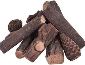 Juego de 9 troncos de cerámica de imitación de madera, para chimeneas