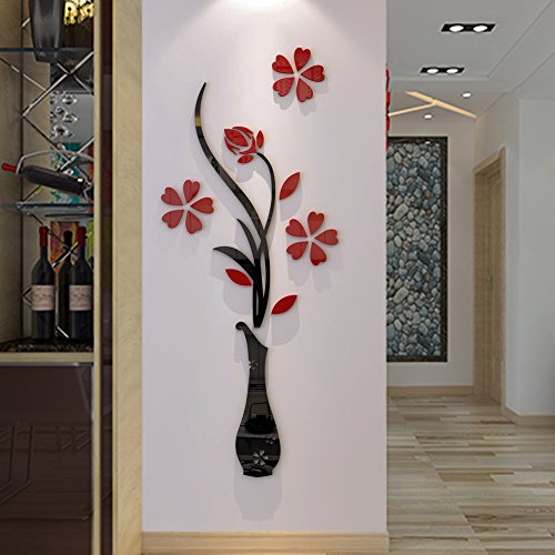 3d Vase Wall Murals for Living Room Bedroom Sofa Backdrop Tv Wall Background, Originality Stickers Gift, DIY Wall Decal Wall Decor Wall Decorations (Red, 47 X 18 inches) (Best Selling Wall Decor)