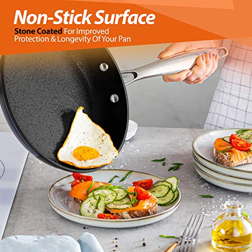 Stone Coated Nonstick Frying Pan with Lid 12 Inch Frying Pans