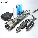 18650 Flashlight, MECO Zoom Rechargeable LED Flashlight, MC12 Lotus Head Style, 5 Mode Dimmable Focus Zoomable light + 2X 18650 Batteries,w/2 CH Car & Wall Adapters