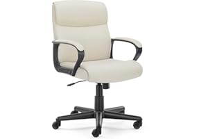 OLIXIS Mid-Back Office Chair, Home Office Desk Chair with Armrests, Adjustable Height, Lumbar Support - PU Leather Desk Chair with Wheels, Cream.