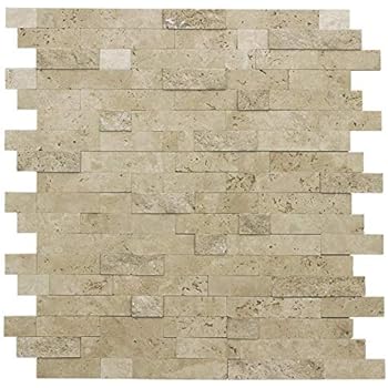 MTO0217 Peel and Stick Classic Linear Beige Glazed Stone Mosaic Tile