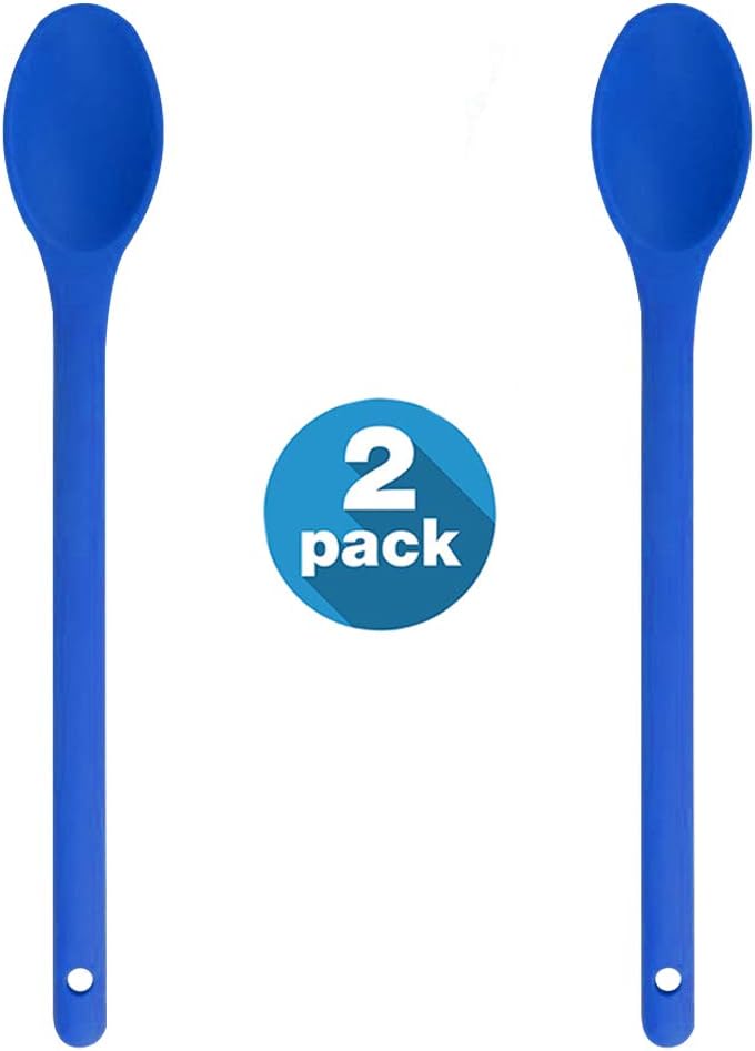 Silicone Nonstick Kitchen Spoon Set 2-Piece, BPA Free and FDA Grade, Heat-Resistant Cooking Spoons Set for Stirring, Scooping and Mixing, (Blue)
