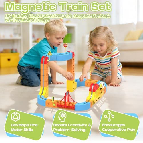 ORCHID M® Magnetic Train Set for Kids, 114 PCS 3D Infinity Flexible Race Track Toys with Infinity Magnetic Cars Electric Set, DIY Cube Track Building Toys,Train Sets for Boys Girls Gifts (1pcs Train)