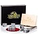 Luxury Whiskey Stones Gift Set - Set of 9 Whiskey Rocks - Reusable Ice Cubes for Drinks - Great Whiskey Gift for Man - Handcrafted Whisky Stones Set - Chilling Stones + Ice Tongs + 2 Classy Coasters