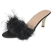 Falcoet Women Sexy Slipper Cute Fuzzy Heels Furry Kitten Heels for Lingerie Wedding Birthday