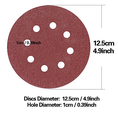 Swpeet 60 Pcs 10 Sizes 5 Inch 8 Hole Sanding Discs Sandpaper Hook and