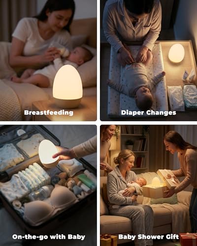 Tobeape Rechargeable Night Light Table Lamp, Touch Bedside Lamp for Bedroom with 3 Color Temps, 12 RGB Color Changing & Stepless Dimming, Portable Egg Night Lamp for Kids Baby Nursery