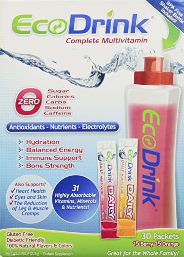 EcoDrink Complete Multivitamin & Minerals Drink Mix - 15 Orange + 15 Berry - 30 Packets Total Plus a Reusable, BPA-Free Shaker Bottle Included EcoDrink Complete Multivitamin & Minerals Drink Mix - 15 Orange + 15 Berry - 30 Packets Total Plus a Reusable, BPA-Free Shaker Bottle Included