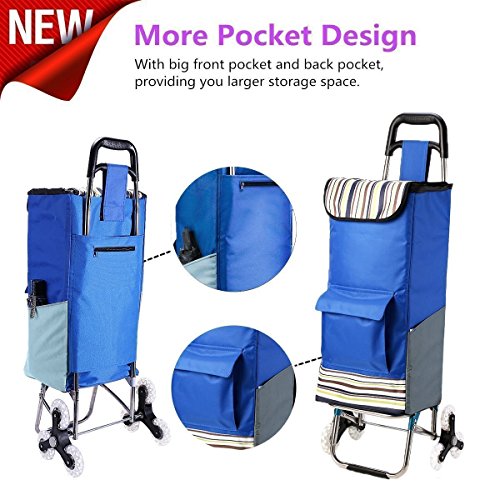 Upgraded Folding Shopping Cart Stair Climbing Cart Grocery Utility Cart Stainless Steel Frame