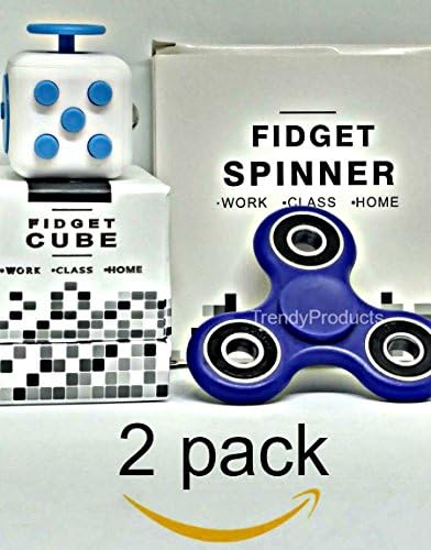 Fidget Spinner + Fidget Cube Combo 2 PCS EDC Desk Focus Toy Ultra Fast Bearings Both the Newest Version Blue Color Fiddle toy desk toy anxiety Toy ADD/ADHD Autism Attention Stress Relief Combo Pack