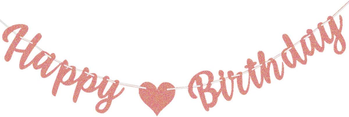 bng-bng Happy Birthday Banners Rose Gold Happy Birthday Bunting Banner For Women Girls Large Hanging Letter Bunting For Any Age Party Decorations Backdrop