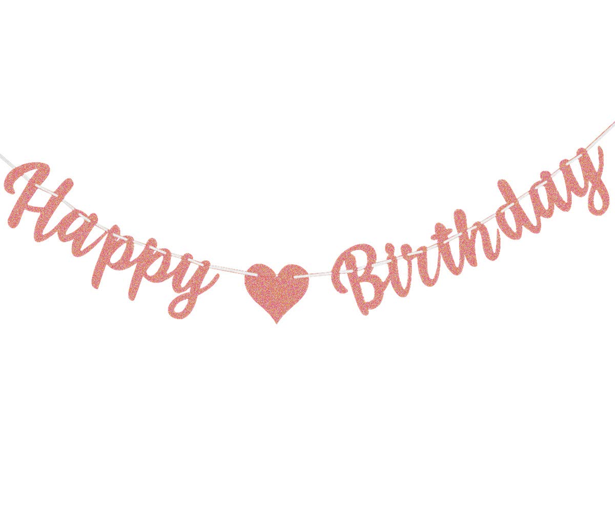 bng-bng Happy Birthday Banners Rose Gold Happy Birthday Bunting Banner For Women Girls Large Hanging Letter Bunting For Any Age Party Decorations Backdrop
