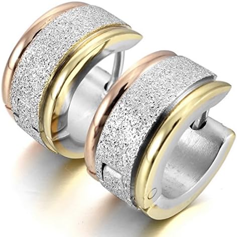 Men's Stainless Steel Stud Hoop huggie Earrings Silver Rose Gold Tone Matte
