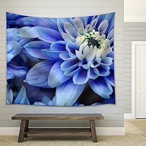 Close Up of Blue Petals, Pistils and White Heart Flower - Fabric Wall Tapestry Home Decor - 51x60 inches