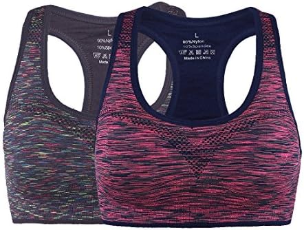 Gelanboo Sports Bra High Impact Workout Gym Yoga Bras, Grey+rose, 36C 36D 38A 38B 38C, (2Pack)(XL)