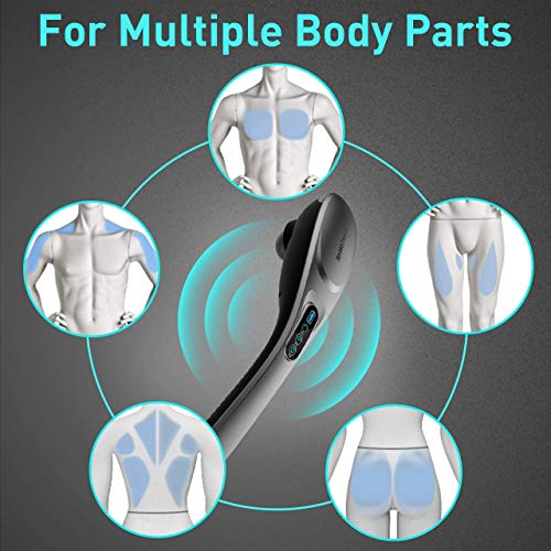 Handheld Massager - 6 Speeds & 6 Modes, 6 Interchangeable Nodes, Cordless Massager Muscle Massager for Back, Foot, Neck, Shoulder, and Leg, Body Pain Relief, Home & Office, Grey