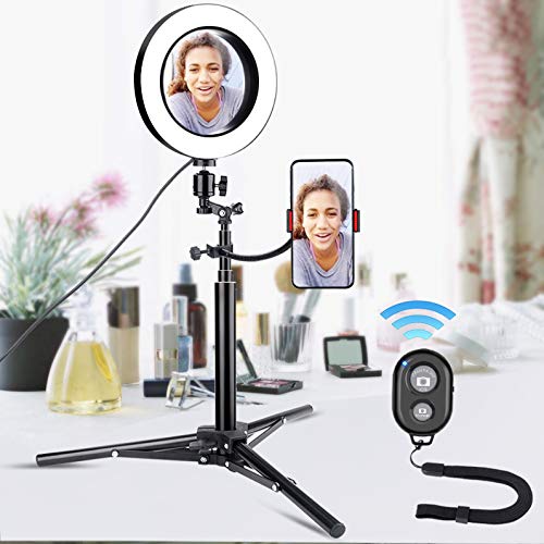 B-Land 7.9" Ring Light with Tripod Stand & Phone Holder for YouTube Videos, LED Camera Selfie Light Ring with Remote, Vanity Makeup Lights with Mirror, 3 Modes & 10 Brightness - Thumbnail 4