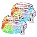 LEDIKON 2 Pack Multi Color LED Rope Lights Battery Powered,Waterproof 33ft 100 LED Dimmable Outdoor Fairy String Lights,Firefly Lights Remote Control with Timer for Christmas,Patio,Party,Unicorn Decor