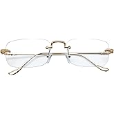 Mriendao Fashion Glasses for Women Men, Rimless Y2k Rectangle Clear Fake Glasses Metal Gold Silver Blue Light Lens