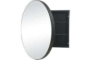 HESONTH 28 x 28 Inch Round Medicine Cabinet | Circular Bathroom Mirror Cabinet | Wall Surface Mounted Storage Cabinet | with Farmhouse Black Framed Mirrored Door