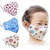 ZWZCYZ 3Pcs Kids Cartoon Cars Cotton Mask Children's PM2.5 Guaze Mask Dustproof Face Mask with N95 Filters (Strawberry+Blue Star+Little Bear)