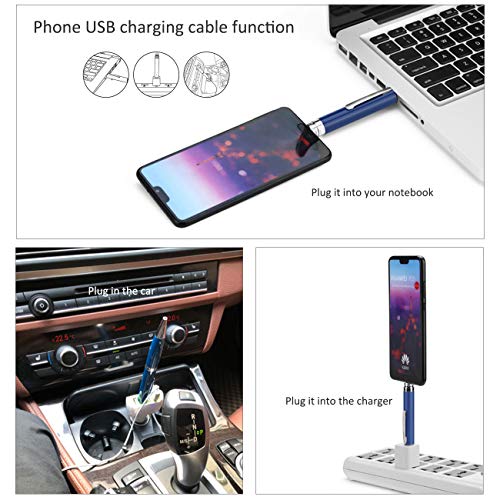 The perseids 5 in 1 Multifunction Pen, Writing Ballpoint Pen with Stylus, USB 32GB Flash Drive, Touch Pen Built-in Cable Compatible with Type C Devices, Business Gift for Men Women Blue