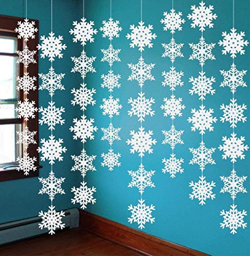 48PCS Snowflake Winter Wonderland Christmas Decorations - Christmas Hanging Party Decor Supplies White