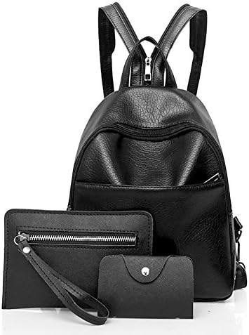 LBOJA Backpacks Women Black,Handbag,Handbags Sets for Ladies, Wallet Zipper Purse 3 Pcs/Set