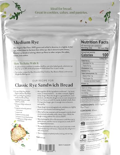 KING ARTHUR ORGANIC MEDIUM RYE FLOUR – 3 LBS FOR COMPLEX FLAVORFUL BREADS & BAKED GOODS – 100% US GROWN & MILLED – NON-GMO PROJECT VERIFIED – ROBUST FLAVOR FOR RYE BREAD, COOKIES & MORE