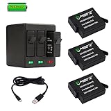 MIBOTE Rechargeable Battery 3 Pack x 1500mAh and Triple Charger for GoPro Hero 5 Black, Hero 6 Black, Hero 7 Black, Hero (2018) (Fully Compatible with Original Camera)