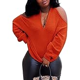 RAMOUG Women's Multi Way Halter Neck Cold Shoulder Baggy Knit Pullover Sweater