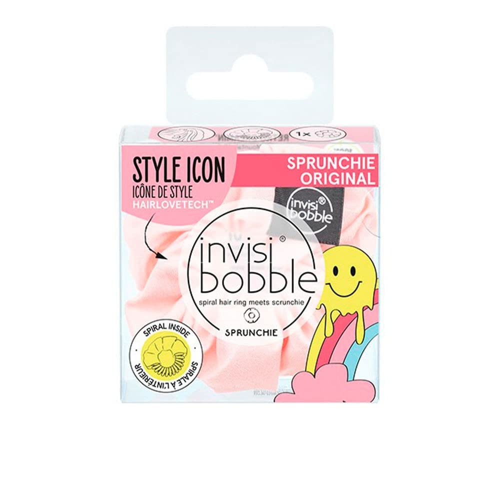 invisibobble Retro Dreamin' Scrunchie Pastel I 1 x Fabric Hair Scrunchie Pink for Girls and Women I Scrunchies Pink I Designed in The Heart of Munich