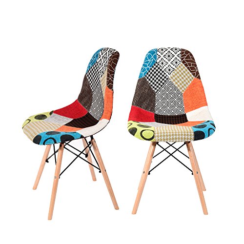 Panana 2 x Retro Patchwork Chair Fabric Dining Lounge Chairs Wooden Home Office Dinning Chair